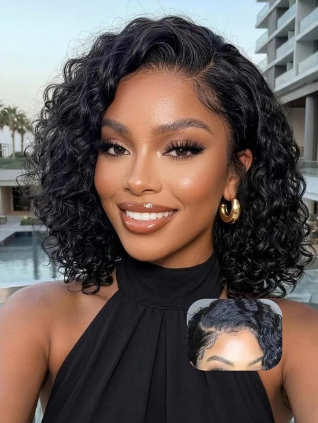 Curly Bob Wig Human Hair 13x4 Hd Lace Front 180% Density Glueless 12" Natural Bl